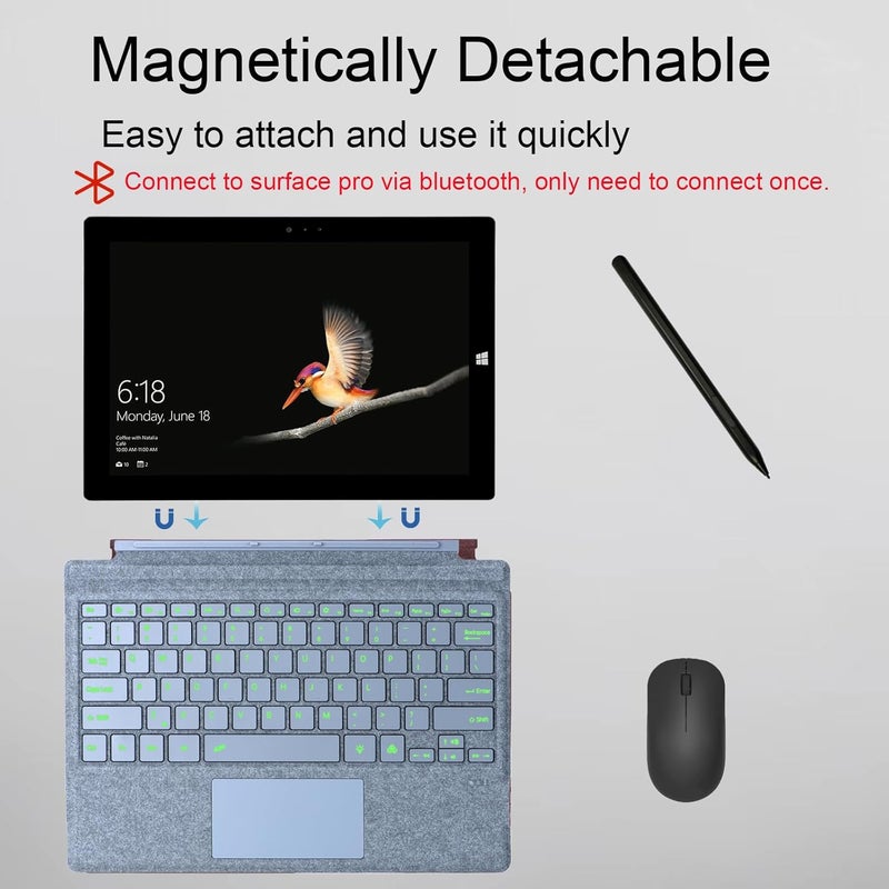 Mobee Type Cover for Microsoft Surface Pro 7+/ Pro 7 / Pro 6 / Pro 5 / Pro 4 / Pro 3, Bluetooch Type Keyboard with Multi-Touch Trackpad, Ultra Silm (Ice Blue with Backlit) - Image 4